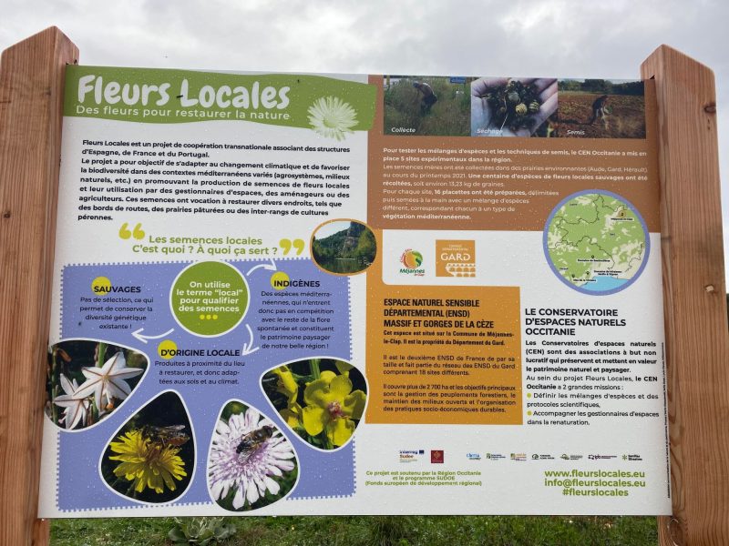 Panneau de la parcelle expérimentale de l'ENSD Gorges de la Cèze Restaurer des sols dégradés